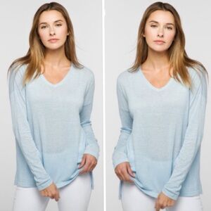 KINROSS 100% Linen V-neck Side Slits Lightweight Tunic Sweater In Ski Blue Sz XS